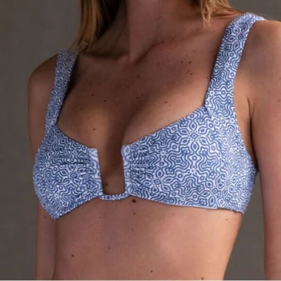 Her.Own Sierra Swim Top Tie Back XL Quin Bottom M Bikini Set Tile Blue/White NWT - Picture 1 of 10